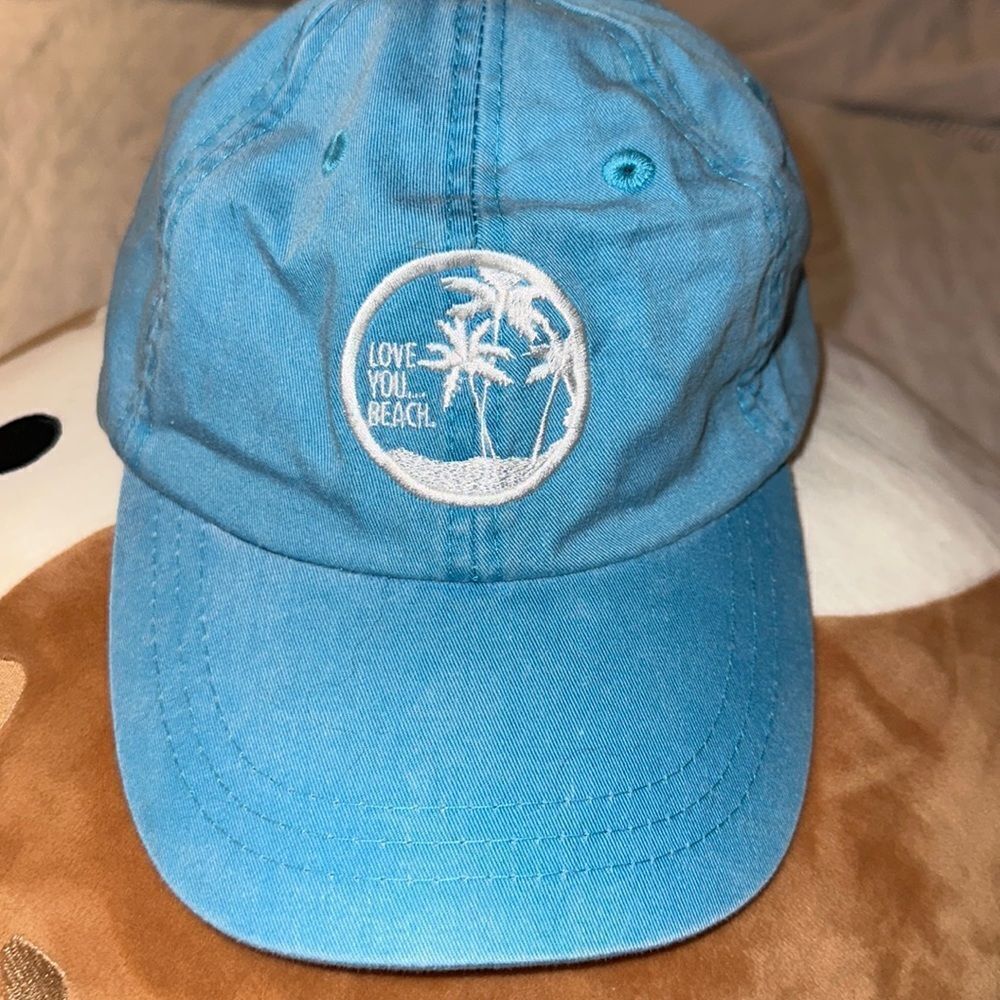ADAMS OS Vintage Wash Sky Blue White Embroidered LOVE YOU BEACH Cotton Cap